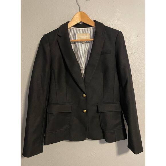 Banana Republic Jacket Womens 4 Black Wool Hacking Blazer Elbow Patch Lined - Picture 1 of 9